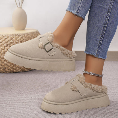 Fashion Thick-soled Plush Buckle Cotton Slippers Winter Indoor And Outdoor Casual Warm Shoes Women Garden Slipper