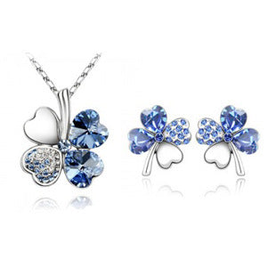 Four-leaf clover crystal necklace earrings