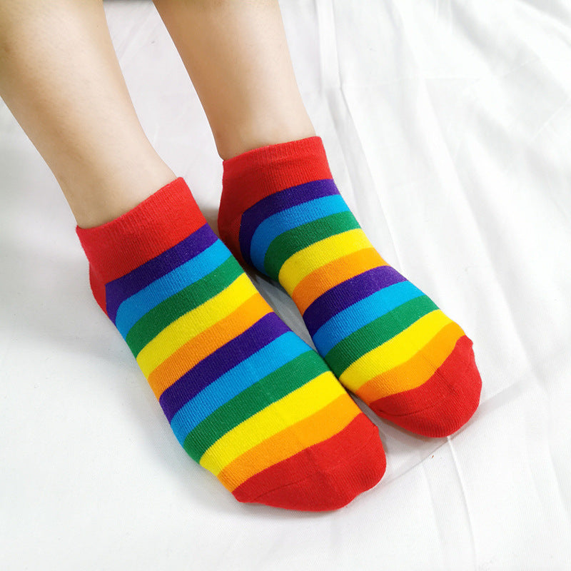 Rainbow Short Tube Low Top Doll Unisex Ins Trend Trendy Socks
 Product information:
 
 Pattern: Cartoon
 
 Color: No. 1 color, No. 2 color, No. 3 color, No. 4 color
 
 Length of socks: short tube
 
 Size: free size
 
 Fabric nClothing & Apparel for WomenShoparamas.comRainbow Short Tube Low Top Doll Unisex Ins Trend Trendy Socks