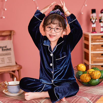 Children's Gold Velvet Solid Color Pajamas Set