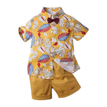 Two-piece boy short sleeve printed shirt