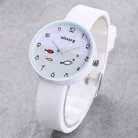 Children Watch For Girls Color Silicone Strap Fashion Quartz Wristwatc
Clasp Type: Buckle 

Dial Diameter: 36mm

Band Width: 15mm

Movement: Quartz

Dial Window Material Type: Glass

Style: Fashion &amp; Casual

Water Resistance Depth:WatchesShoparamas.comGirls Color Silicone Strap Fashion Quartz Wristwatch Fish Dial Cartoon Kids Clock