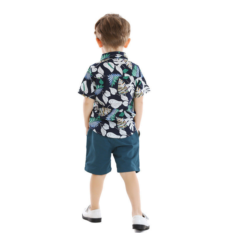 Two-piece boy short sleeve printed shirt