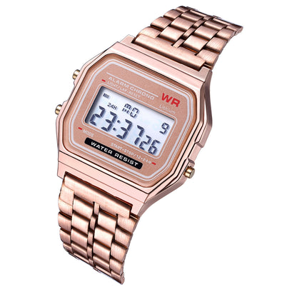 WR F91W Steel Band Electronic Watch
 Display type: Number
 
 Waterproof: No
 
 Movement type: Electronic
 
 Thickness: 10mm
 
 Dial diameter: 20mm
 
 Crown Type: Spiral Crown
 
 Mirror material: plast0Shoparamas.comWR F91W Steel Band Electronic Watch