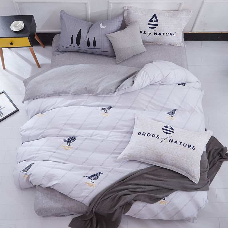 Pure cotton four-piece set cotton bed linen duvet cover single
 Bedding fabric: pure cotton
 
 Fabric density: other
 
 Fabric count: other
 
 Printing and dyeing process: Twill
 
 Weaving process: Twill
 
 Style craft: Twill
 Bedding & DecorShoparamas.com-piece set cotton bed linen duvet cover single