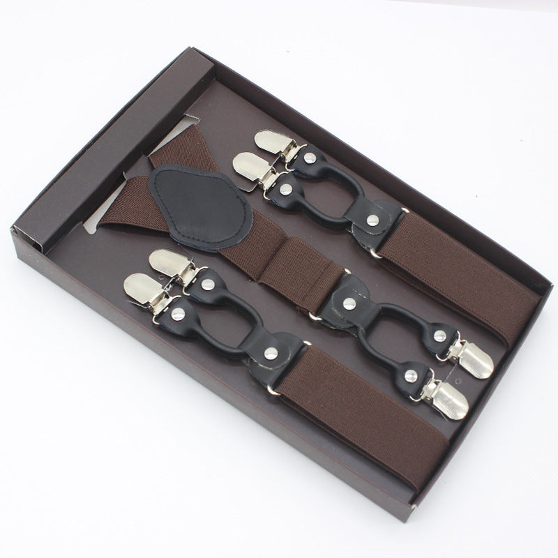 Gift Box Business Men Adult Sling Strap
 Product information
 
 Material: Elastic band
 
 Product specifications: 3.5 * 110cm
 
 Number of strap clips: 6 clips
 
 Whether the length can be adjusted: yes
 Clothing & Apparel for MenShoparamas.comGift Box Business Men Adult Sling Strap