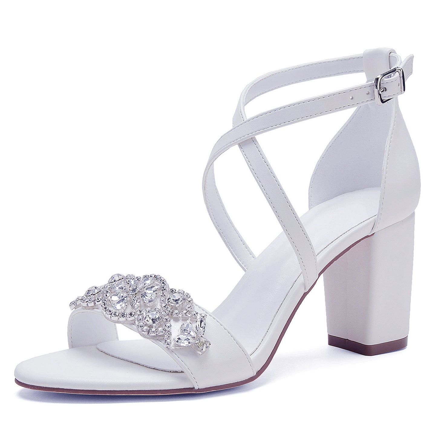 Women's High Heel White Classic Chunky Heel Shoes