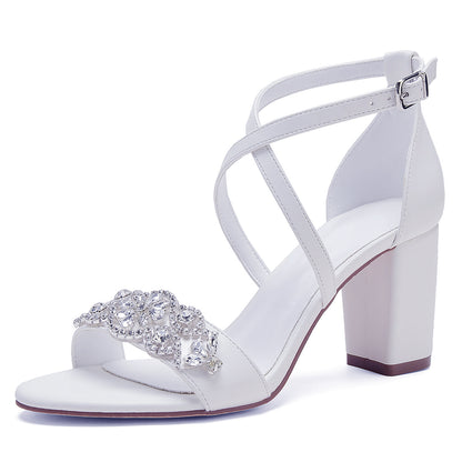 Women's High Heel White Classic Chunky Heel Shoes