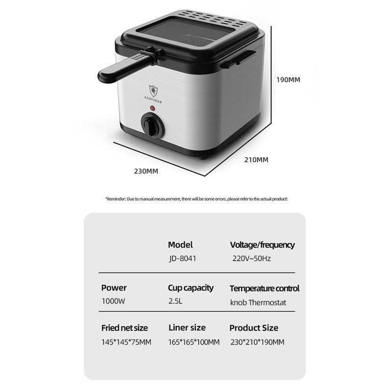 Visual Multifunctional Electric Air Fryer Skewer French Fries Machine
 Product information:
 
 Voltage: 220V-240V
 
 Power: 1000W
 
 Capacity: 2.5L
 
 Body material: stainless steel + plastic
 
 Product weight: 2.5kg
 
 Fried blue sizAppliancesShoparamas.comVisual Multifunctional Electric Air Fryer Skewer French Fries Machine