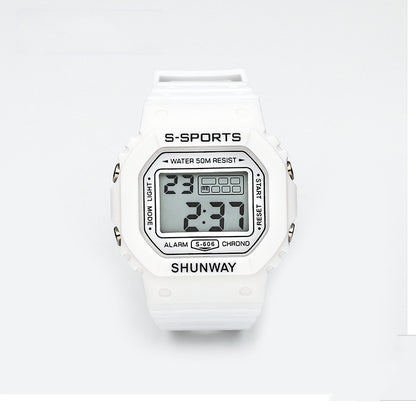 Waterproof Luminous Small Square Student Electronic Watch
 Product information:
 
 Display type: number
 
 Style: Sports
 
 Waterproof performance: 50m
 
 Movement type: electronic
 
 Dial diameter: 44mm
 
 Thickness: 14.50Shoparamas.comWaterproof Luminous Small Square Student Electronic Watch