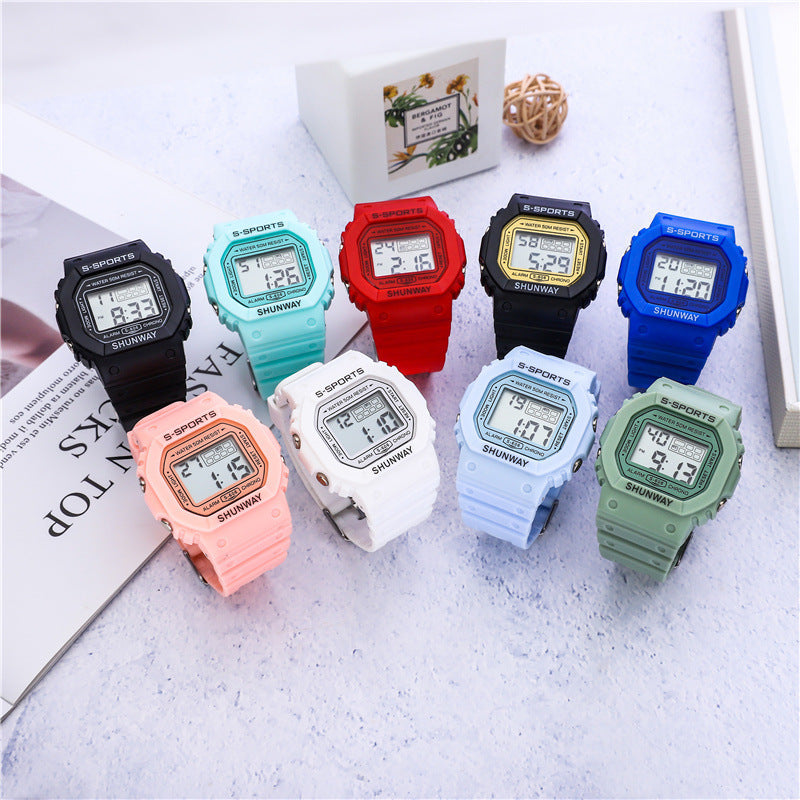 Waterproof Luminous Small Square Student Electronic Watch
 Product information:
 
 Display type: number
 
 Style: Sports
 
 Waterproof performance: 50m
 
 Movement type: electronic
 
 Dial diameter: 44mm
 
 Thickness: 14.50Shoparamas.comWaterproof Luminous Small Square Student Electronic Watch