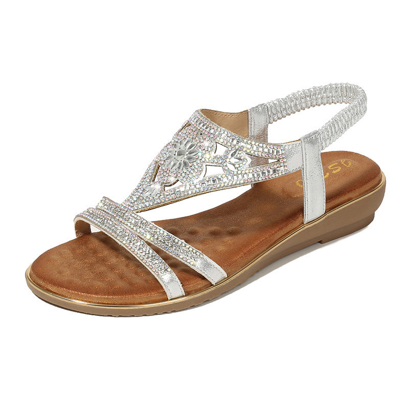 Women's Fashion Flat Bottom Ethnic Feng Shui Diamond Sandals