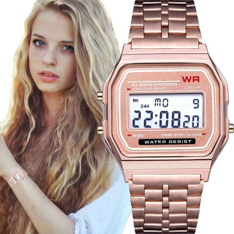 WR F91W Steel Band Electronic Watch
 Display type: Number
 
 Waterproof: No
 
 Movement type: Electronic
 
 Thickness: 10mm
 
 Dial diameter: 20mm
 
 Crown Type: Spiral Crown
 
 Mirror material: plast0Shoparamas.comWR F91W Steel Band Electronic Watch