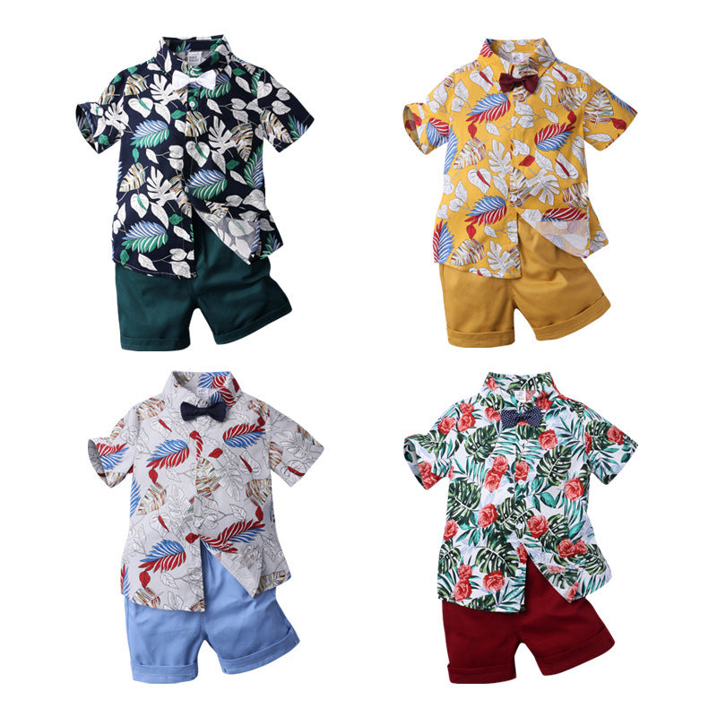 Two-piece boy short sleeve printed shirt