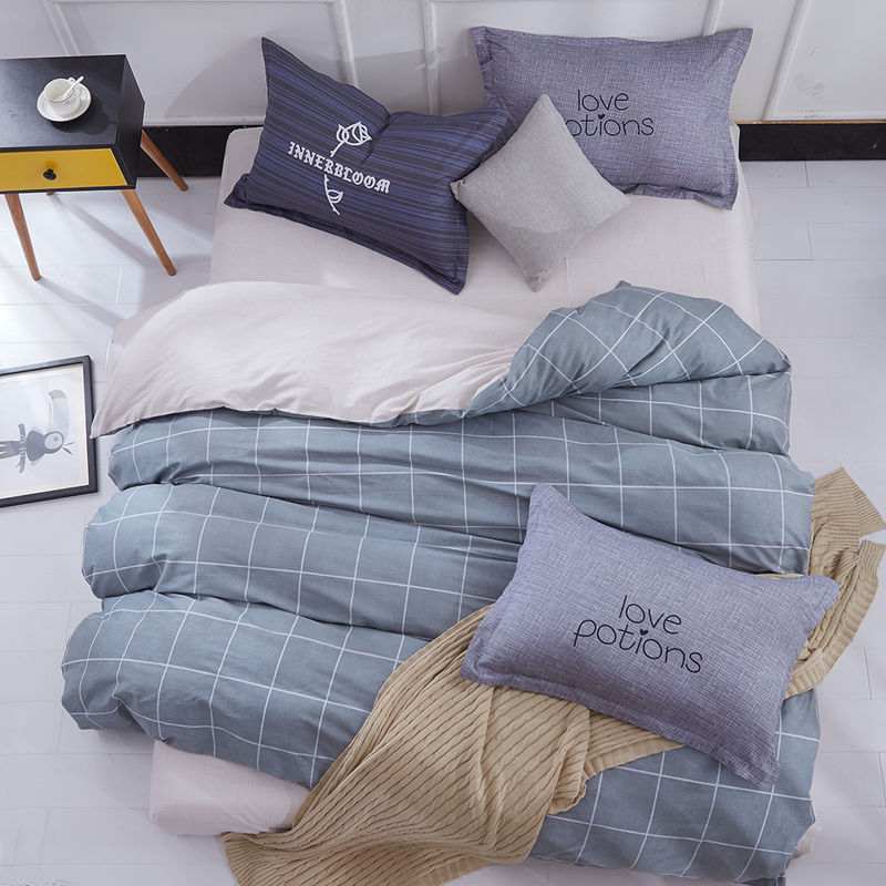 Pure cotton four-piece set cotton bed linen duvet cover single
 Bedding fabric: pure cotton
 
 Fabric density: other
 
 Fabric count: other
 
 Printing and dyeing process: Twill
 
 Weaving process: Twill
 
 Style craft: Twill
 Bedding & DecorShoparamas.com-piece set cotton bed linen duvet cover single