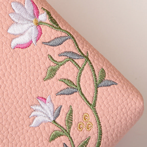 Flower Embroidery Phone Bag With Lock Buckle Outdoor Long Wallet Fashion Shoulder And Crossbody Bags