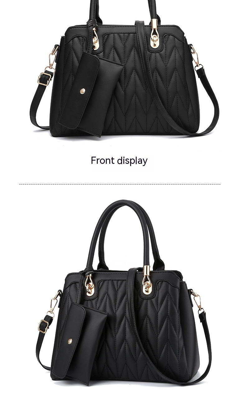 Embroidered Diamond Pattern Fashionable Handbag With Large Capacity