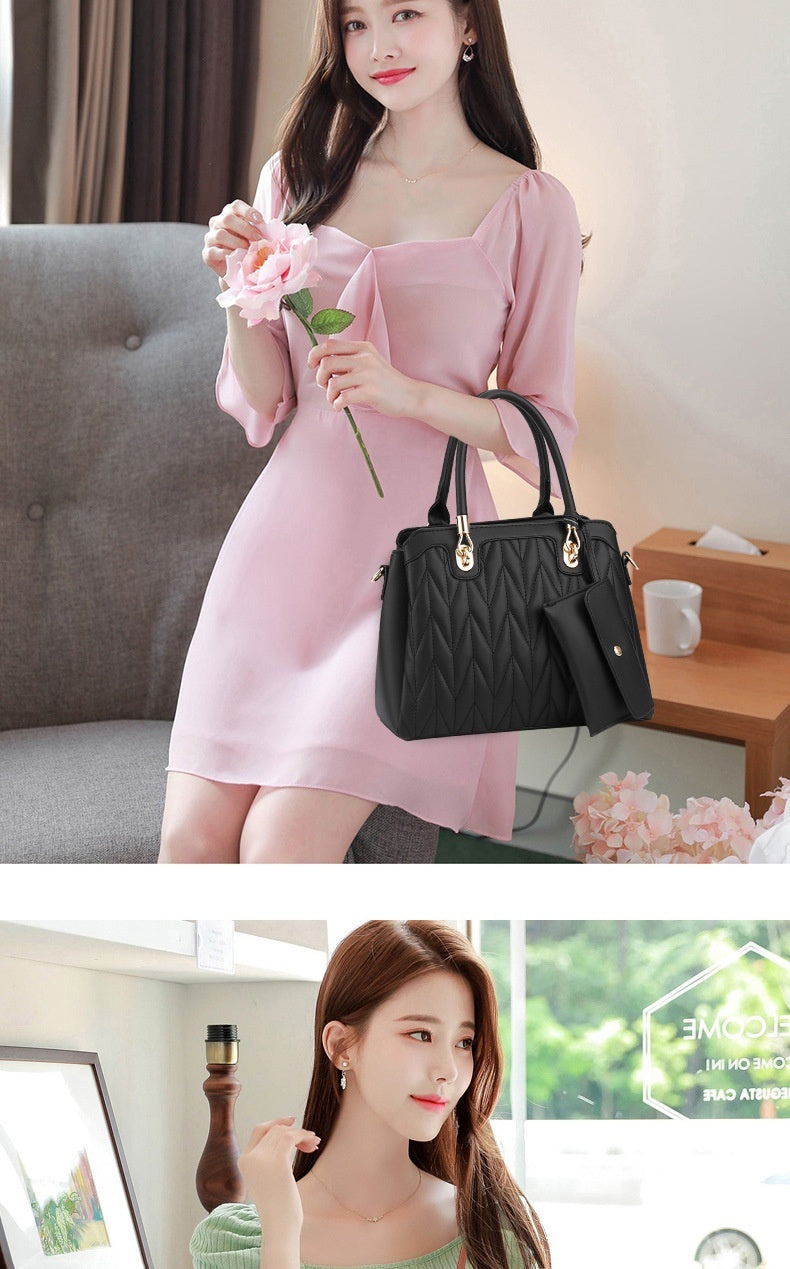 Embroidered Diamond Pattern Fashionable Handbag With Large Capacity