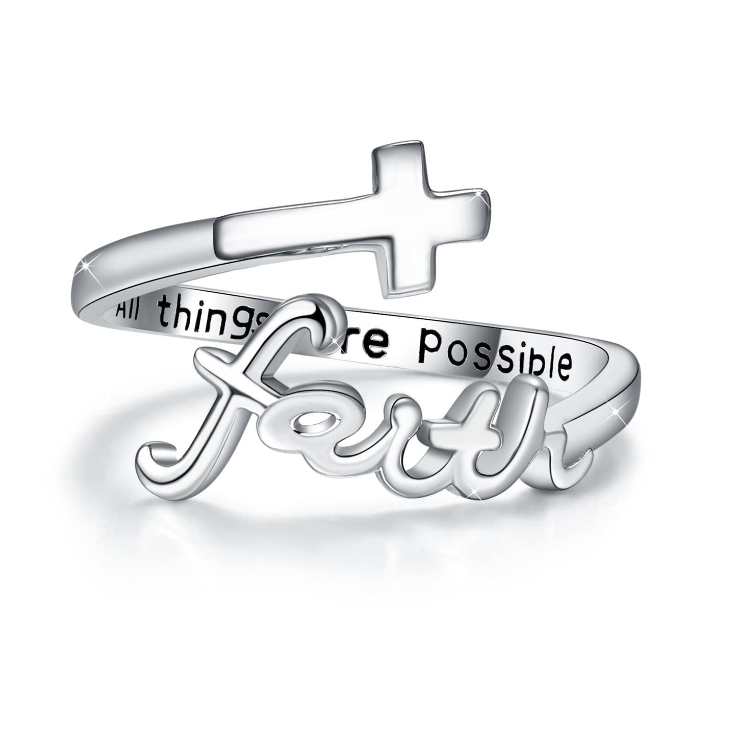 Cross Ring Sterling Silver Faith Adjustable Open Ring Jewelry.Overview:


The cross ring implies a person's lifelong faith. "Everything is possible" is engraved on the inside of the ring. Believe in your faith and your abilitieWomen's JewelryShoparamas.comCross Ring Sterling Silver Faith Adjustable Open Ring Jewelry