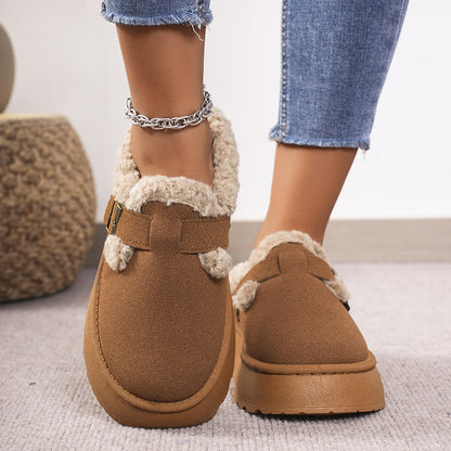 Fashion Thick-soled Plush Buckle Cotton Slippers Winter Indoor And Outdoor Casual Warm Shoes Women Garden Slipper