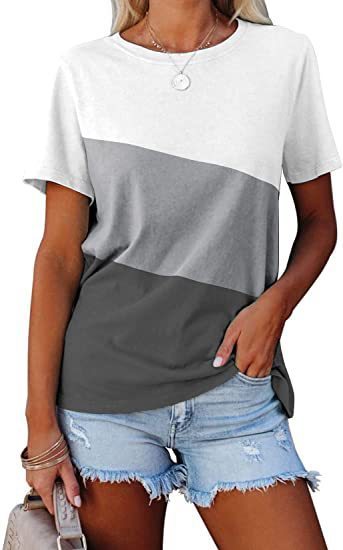 Spring And Summer Color-block Crew Neck Loose Casual Short-sleeved T-shirt