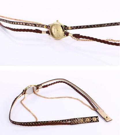 Ladies Wrap Watch Fashion Leopard Weave Bracelet Watch*style: Casual 
 *Waterproof 
*Cycle type Quartz
 *Mirror material ordinary glass mirror 
* strap material other 

 * Dial shape Round *Shell material alloy
 

* HeaWatchesShoparamas.comLadies Wrap Watch Fashion Leopard Weave Bracelet Watch