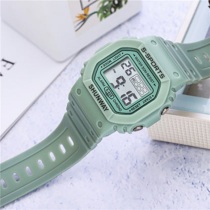 Waterproof Luminous Small Square Student Electronic Watch
 Product information:
 
 Display type: number
 
 Style: Sports
 
 Waterproof performance: 50m
 
 Movement type: electronic
 
 Dial diameter: 44mm
 
 Thickness: 14.50Shoparamas.comWaterproof Luminous Small Square Student Electronic Watch