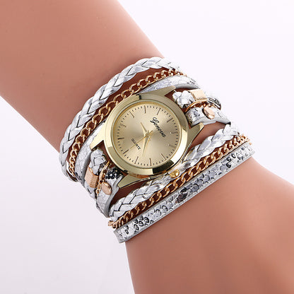 Ladies Wrap Watch Fashion Leopard Weave Bracelet Watch*style: Casual 
 *Waterproof 
*Cycle type Quartz
 *Mirror material ordinary glass mirror 
* strap material other 

 * Dial shape Round *Shell material alloy
 

* HeaWatchesShoparamas.comLadies Wrap Watch Fashion Leopard Weave Bracelet Watch