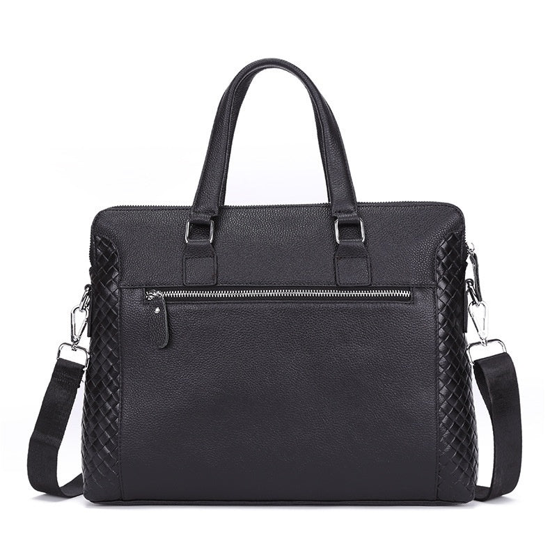 Men's Briefcase Genuine Leather 14-inch Laptop Bag Horizontal Cowhide 
 Product information:
 
 Pattern: geometric pattern
 
 Lining texture: Polyester
 
 Color: Black
 
 Processing Method: embossing
 
 Outer bag type: slit pocket
 
 MLoggage & Travel BagsShoparamas.comMen'