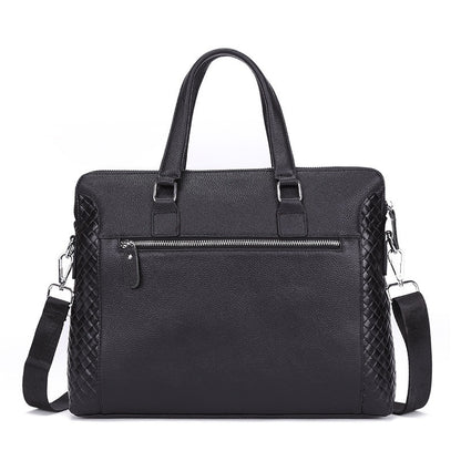 Men's Briefcase Genuine Leather 14-inch Laptop Bag Horizontal Cowhide 
 Product information:
 
 Pattern: geometric pattern
 
 Lining texture: Polyester
 
 Color: Black
 
 Processing Method: embossing
 
 Outer bag type: slit pocket
 
 MLoggage & Travel BagsShoparamas.comMen'