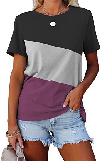 Spring And Summer Color-block Crew Neck Loose Casual Short-sleeved T-shirt