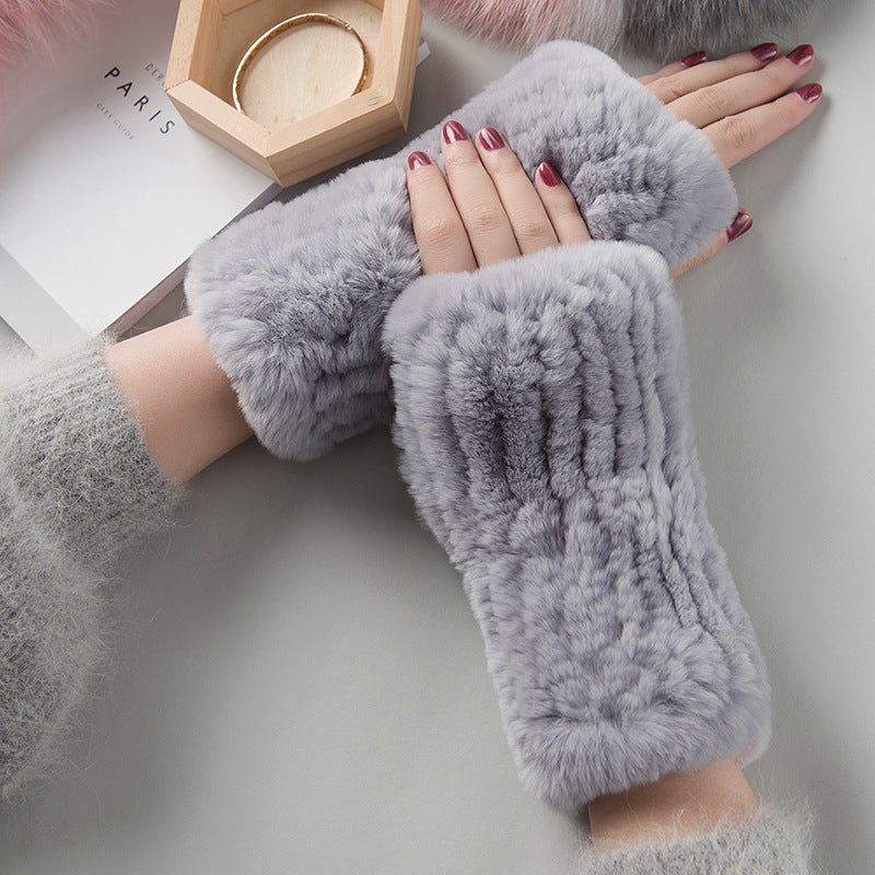 Sweet Warm And Thickened Rex Rabbit Fur Gloves
 Product information:
 
 Fabric name: rabbit fur
 
 Color: red, khaki, black, white, nude pink, beige, gray, flower blue, purple blue, flower yellow pink, dark browClothing & Apparel for WomenShoparamas.comThickened Rex Rabbit Fur Gloves