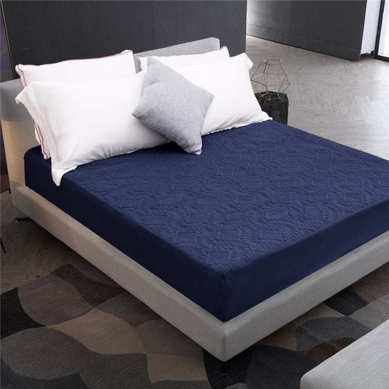 Moisture-proof mattress protector
 Product Category: Bed Cover
 
 Material: 100% polyester fiber
 
 pattern: plain
 
 Weaving process: Ultrasonic embossing
 
 Pillowcase: paired with ordinary solid Bedding & DecorShoparamas.comMoisture-proof mattress protector