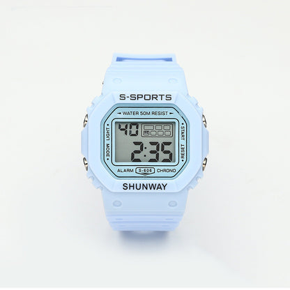 Waterproof Luminous Small Square Student Electronic Watch
 Product information:
 
 Display type: number
 
 Style: Sports
 
 Waterproof performance: 50m
 
 Movement type: electronic
 
 Dial diameter: 44mm
 
 Thickness: 14.50Shoparamas.comWaterproof Luminous Small Square Student Electronic Watch