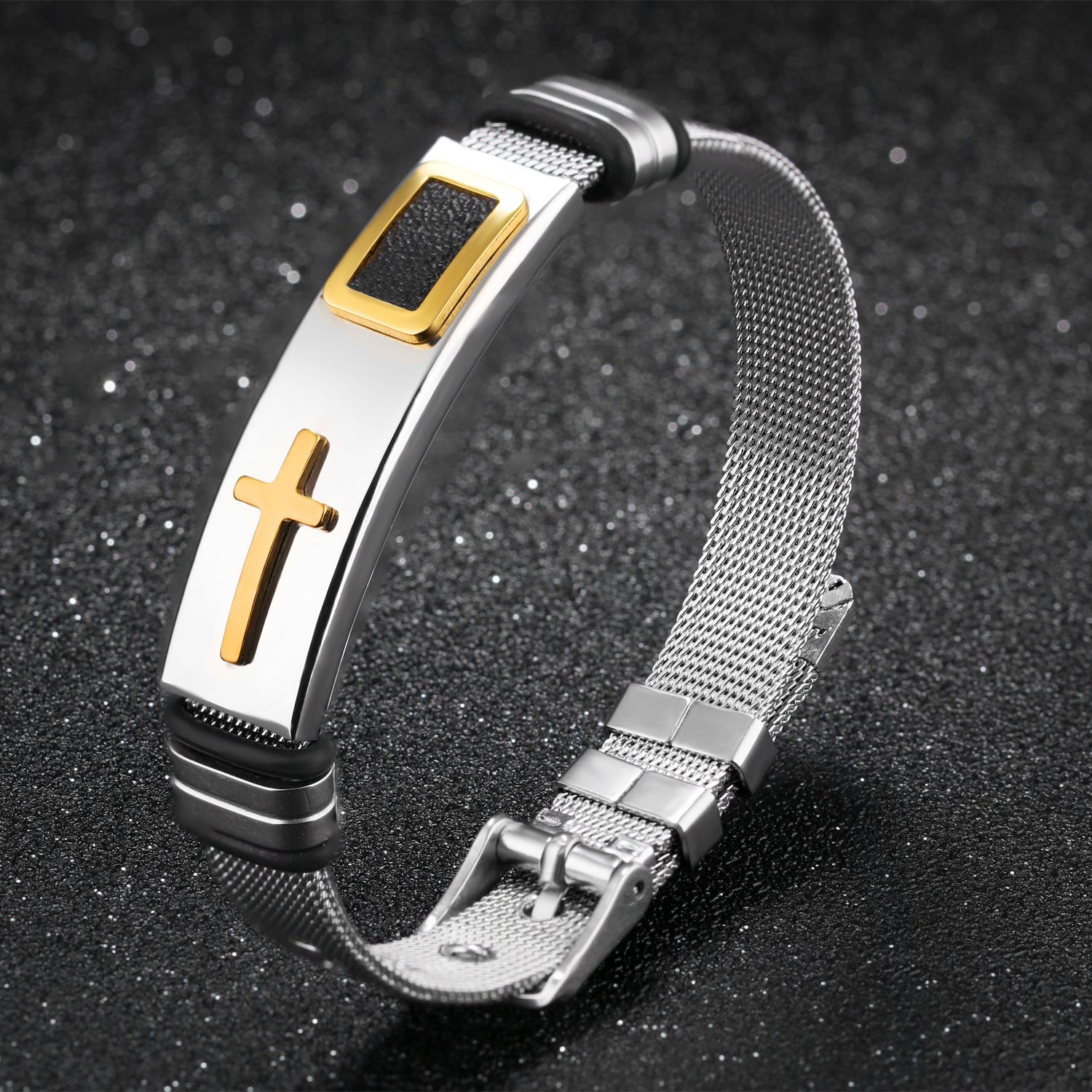 Steel mesh bracelet bracelet Bracelet gold cross titanium steel men's Material: Stainless steel
StyleMaterial: Stainless steel

 Style: Korean style/Korean style
 
 Style: Men's
 
 Modeling: geometric
 
 Applicable gift-giving occasion0Shoparamas.comSteel mesh bracelet bracelet Bracelet gold cross titanium steel men'