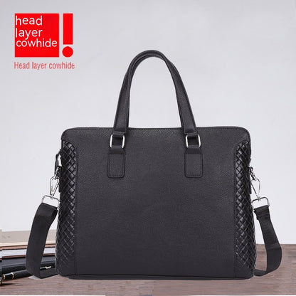 Men's Briefcase Genuine Leather 14-inch Laptop Bag Horizontal Cowhide 
 Product information:
 
 Pattern: geometric pattern
 
 Lining texture: Polyester
 
 Color: Black
 
 Processing Method: embossing
 
 Outer bag type: slit pocket
 
 MLoggage & Travel BagsShoparamas.comMen'