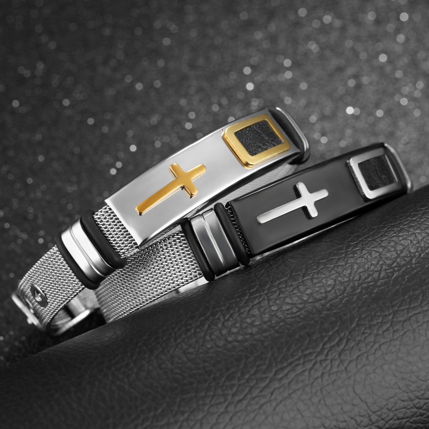 Steel mesh bracelet bracelet Bracelet gold cross titanium steel men's Material: Stainless steel
StyleMaterial: Stainless steel

 Style: Korean style/Korean style
 
 Style: Men's
 
 Modeling: geometric
 
 Applicable gift-giving occasion0Shoparamas.comSteel mesh bracelet bracelet Bracelet gold cross titanium steel men'