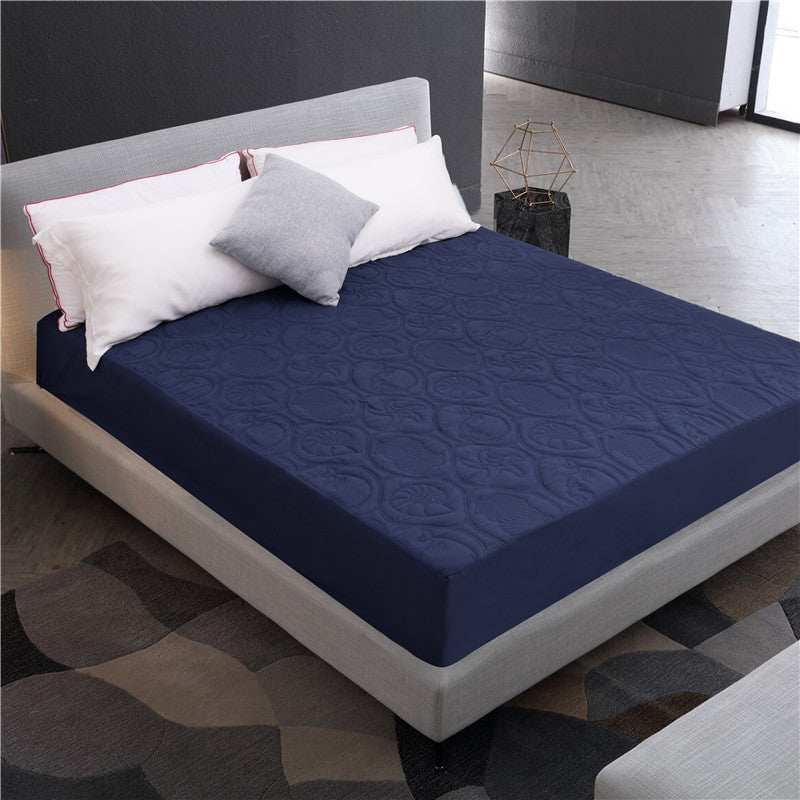 Moisture-proof mattress protector
 Product Category: Bed Cover
 
 Material: 100% polyester fiber
 
 pattern: plain
 
 Weaving process: Ultrasonic embossing
 
 Pillowcase: paired with ordinary solid Bedding & DecorShoparamas.comMoisture-proof mattress protector