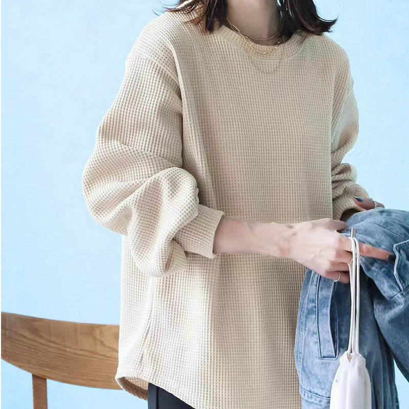 Loose Casual High-grade Waffle Bottoming Shirt