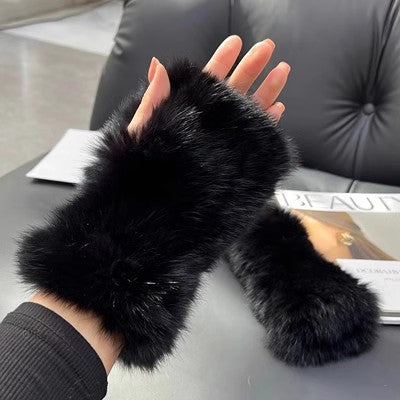 Sweet Warm And Thickened Rex Rabbit Fur Gloves
 Product information:
 
 Fabric name: rabbit fur
 
 Color: red, khaki, black, white, nude pink, beige, gray, flower blue, purple blue, flower yellow pink, dark browClothing & Apparel for WomenShoparamas.comThickened Rex Rabbit Fur Gloves