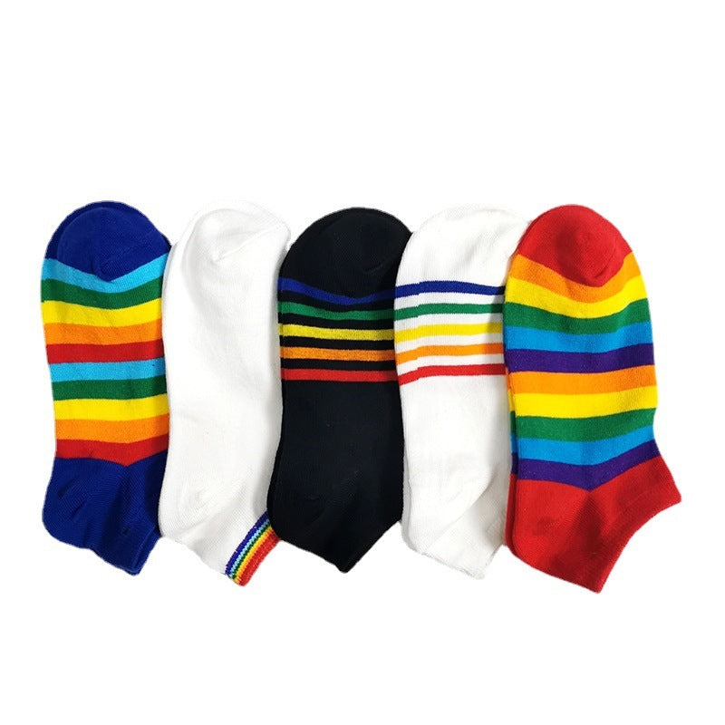 Rainbow Short Tube Low Top Doll Unisex Ins Trend Trendy Socks
 Product information:
 
 Pattern: Cartoon
 
 Color: No. 1 color, No. 2 color, No. 3 color, No. 4 color
 
 Length of socks: short tube
 
 Size: free size
 
 Fabric nClothing & Apparel for WomenShoparamas.comRainbow Short Tube Low Top Doll Unisex Ins Trend Trendy Socks