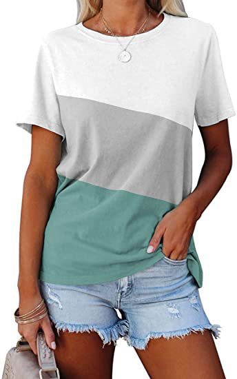 Spring And Summer Color-block Crew Neck Loose Casual Short-sleeved T-shirt