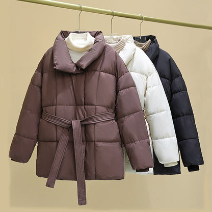 Warm Lapel Plaid Coat With Belt Design Fashion Thick Jacket Winter Women's Clothing