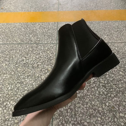 Korean Style Middle High Top Business Formal Wear Plus Size Leather Boots