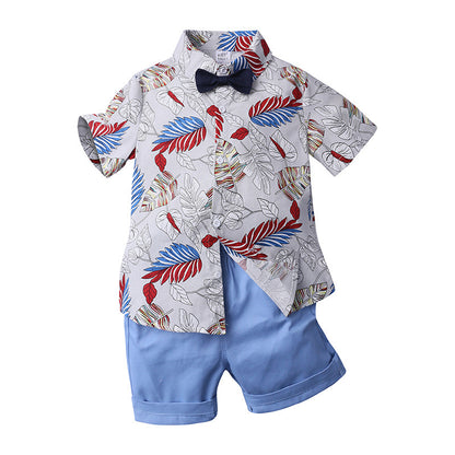 Two-piece boy short sleeve printed shirt