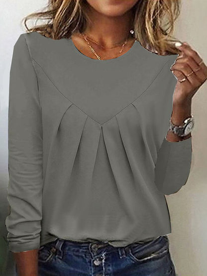 Daily Home Simple Elegant Elegant Style Commuter Crumpled Bottoming Shirt Long Sleeve T-shirt