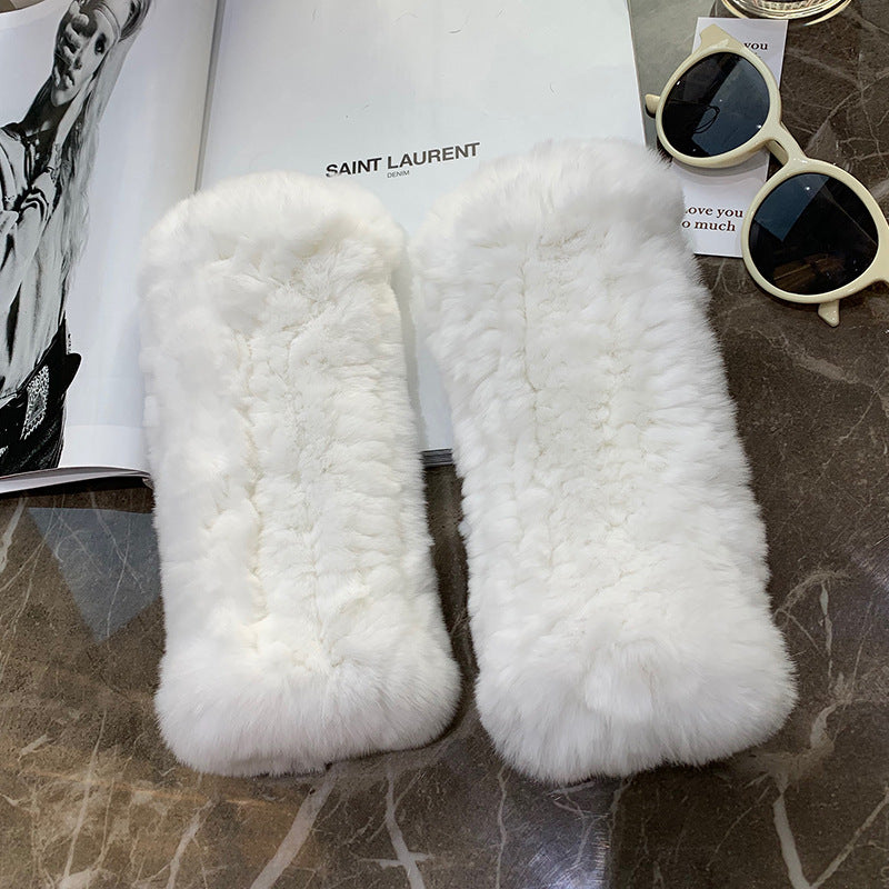 Sweet Warm And Thickened Rex Rabbit Fur Gloves
 Product information:
 
 Fabric name: rabbit fur
 
 Color: red, khaki, black, white, nude pink, beige, gray, flower blue, purple blue, flower yellow pink, dark browClothing & Apparel for WomenShoparamas.comThickened Rex Rabbit Fur Gloves