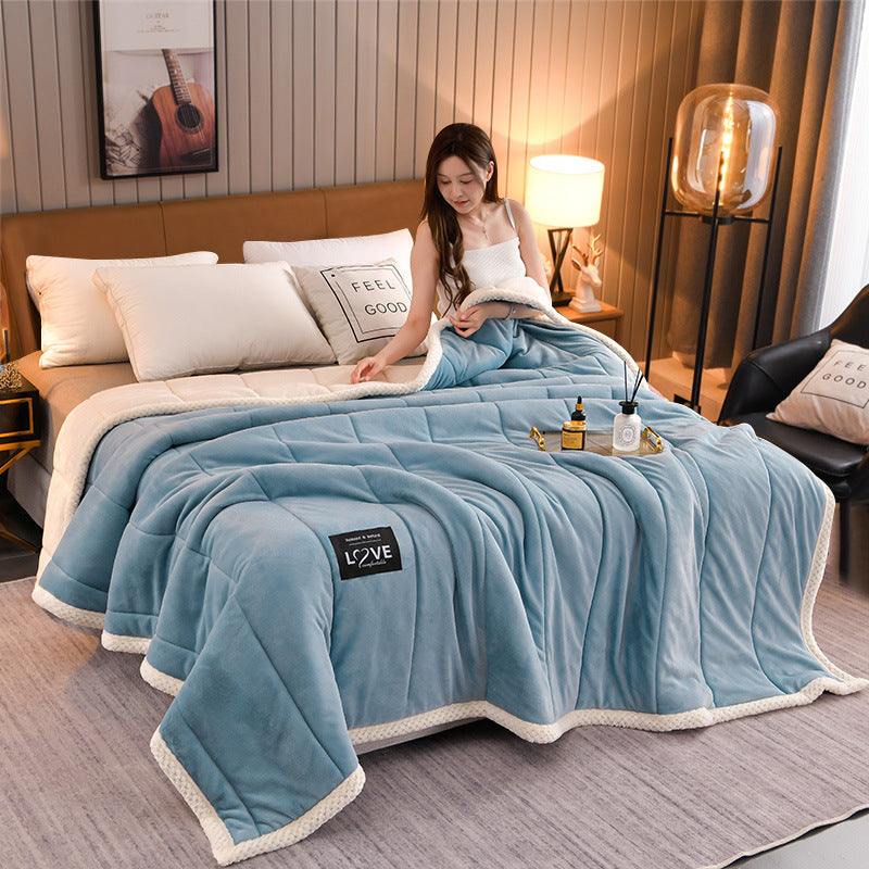 Thick Warm Winter Bed Blankets Wool Blanket Bedspread
 
 Product information :
 
 
 Color: cashmere+flannel [blue-gray] cashmere+flannel [gray] cashmere+flannel [blue] cashmere+flannel [pink] cashmere+flannel [fruit grBedding & DecorShoparamas.comThick Warm Winter Bed Blankets Wool Blanket Bedspread