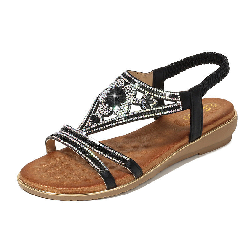 Women's Fashion Flat Bottom Ethnic Feng Shui Diamond Sandals