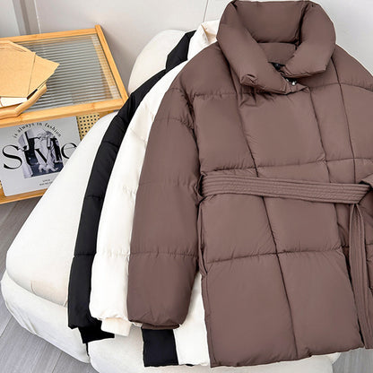 Warm Lapel Plaid Coat With Belt Design Fashion Thick Jacket Winter Women's Clothing